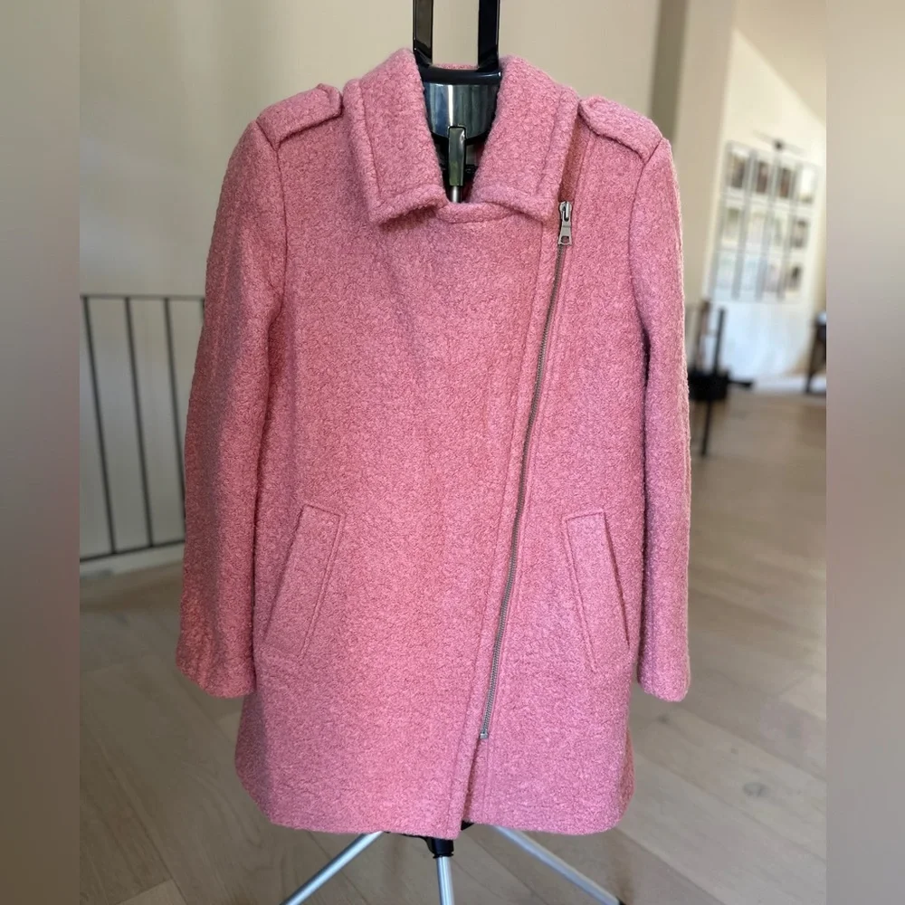 LOFT Textured Wool Moto Pea Coat Sutton Pink Medium - Picture 5 of 10